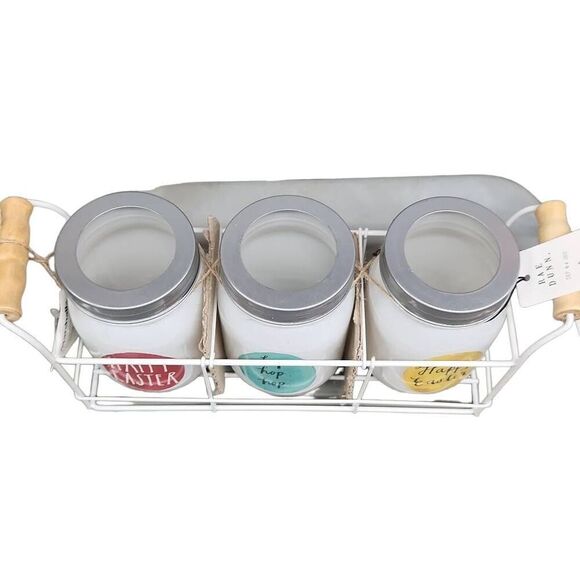 Rae Dunn Set of 3 Easter Candle Jars with Holder Rack Sept 4 2017 - Picture 2 of 7